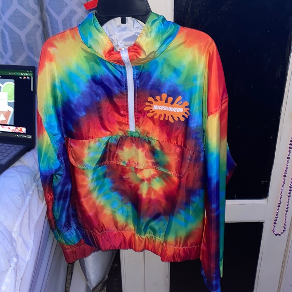 cropped rainbow tie-dye nickelodeon windbreaker